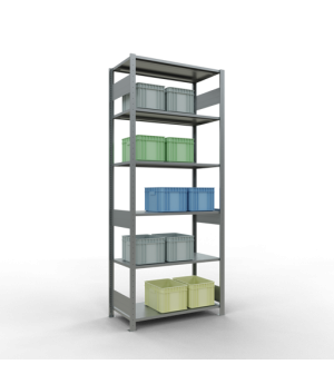 Schwerlastregal Grundregal, 2500x1000x500 mm (HxBxT), 6 Fachböden, 85 kg Fachlast, Längenriegel, verzinkt