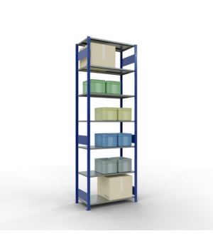 Schwerlastregal Grundregal, 3000x1000x500 mm (HxBxT), 7 Fachböden, 85 kg Fachlast, Längenriegel, RAL 5010 enzianblau