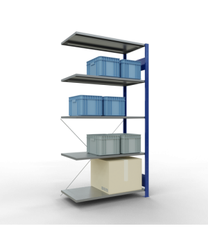Schwerlastregal Anbauregal, 2000x1000x500 mm (HxBxT), 5 Fachböden, 85 kg Fachlast, Kreuzstrebe, RAL 5010 enzianblau