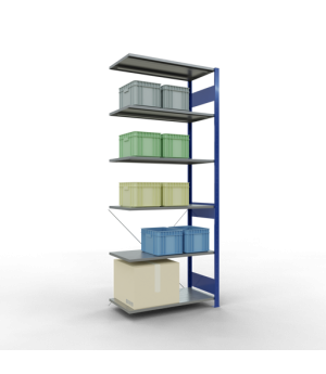 Schwerlastregal Anbauregal, 2500x1000x500 mm (HxBxT), 6 Fachböden, 85 kg Fachlast, Kreuzstrebe, RAL 5010 enzianblau