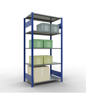 Schwerlastregal Grundregal, 2000x1000x600 mm (HxBxT), 5 Fachböden, 85 kg Fachlast, Längenriegel, RAL 5010 enzianblau