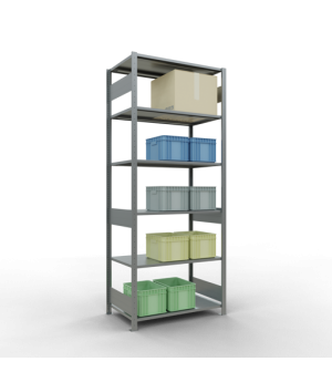 Schwerlastregal Grundregal, 2500x1000x600 mm (HxBxT), 6 Fachböden, 85 kg Fachlast, Längenriegel, verzinkt