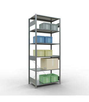 Schwerlastregal Grundregal, 2500x1000x600 mm (HxBxT), 6 Fachböden, 85 kg Fachlast, Kreuzstrebe, verzinkt