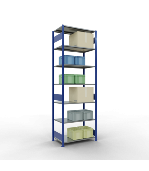 Schwerlastregal Grundregal, 3000x1000x600 mm (HxBxT), 7 Fachböden, 85 kg Fachlast, Längenriegel, RAL 5010 enzianblau