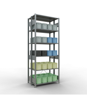Schwerlastregal Doppel-Grundregal 2500x1000x(2x300) mm (HxBxT), 2x6 Fachböden, 150 kg Fachlast, Kreuzstrebe, verzinkt