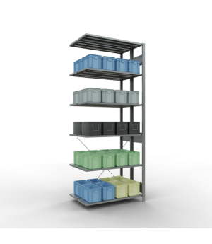 Schwerlastregal Doppel-Anbauregal 2500x1000x(2x300) mm (HxBxT), 2x6 Fachböden, 150 kg Fachlast, Kreuzstrebe, verzinkt