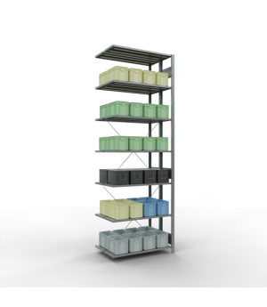 Schwerlastregal Doppel-Anbauregal 3000x1000x(2x600) mm (HxBxT), 2x7 Fachböden, 150 kg Fachlast, Kreuzstrebe, verzinkt