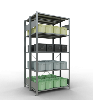 Schwerlastregal Doppel-Grundregal 2000x1000x(2x400) mm (HxBxT), 2x5 Fachböden, 150 kg Fachlast, Kreuzstrebe, verzinkt