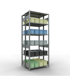 Schwerlastregal Doppel-Grundregal 2500x1000x(2x400) mm (HxBxT), 2x6 Fachböden, 150 kg Fachlast, Kreuzstrebe, verzinkt