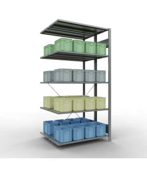 Schwerlastregal Doppel-Anbauregal 2000x1000x(2x400) mm (HxBxT), 2x5 Fachböden, 150 kg Fachlast, Kreuzstrebe, verzinkt