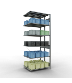 Schwerlastregal Doppel-Anbauregal 2500x1000x(2x400) mm (HxBxT), 2x6 Fachböden, 150 kg Fachlast, Kreuzstrebe, verzinkt