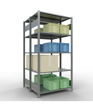 Schwerlastregal Doppel-Grundregal 2000x1000x(2x500) mm (HxBxT), 2x5 Fachböden, 150 kg Fachlast, Kreuzstrebe, verzinkt