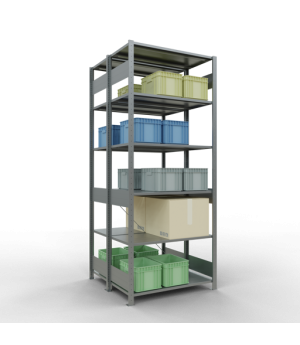 Schwerlastregal Doppel-Grundregal 2500x1000x(2x500) mm (HxBxT), 2x6 Fachböden, 150 kg Fachlast, Kreuzstrebe, verzinkt