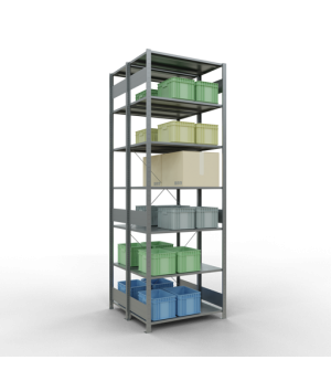 Schwerlastregal Doppel-Grundregal 3000x1000x(2x1000) mm (HxBxT), 2x7 Fachböden, 150 kg Fachlast, Kreuzstrebe, verzinkt