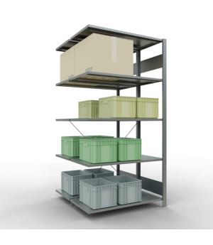 Schwerlastregal Doppel-Anbauregal 2000x1000x(2x500) mm (HxBxT), 2x5 Fachböden, 150 kg Fachlast, Kreuzstrebe, verzinkt