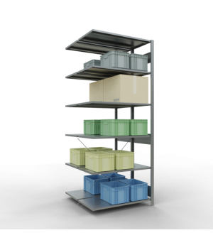 Schwerlastregal Doppel-Anbauregal 2500x1000x(2x500) mm (HxBxT), 2x6 Fachböden, 150 kg Fachlast, Kreuzstrebe, verzinkt