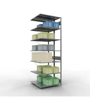 Schwerlastregal Doppel-Anbauregal 3000x1000x(2x800) mm (HxBxT), 2x7 Fachböden, 150 kg Fachlast, Kreuzstrebe, verzinkt