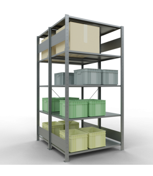 Schwerlastregal Doppel-Grundregal 2000x1000x(2x600) mm (HxBxT), 2x5 Fachböden, 150 kg Fachlast, Kreuzstrebe, verzinkt