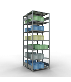Schwerlastregal Doppel-Grundregal 3000x1000x(2x1200) mm (HxBxT), 2x7 Fachböden, 150 kg Fachlast, Kreuzstrebe, verzinkt