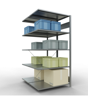 Schwerlastregal Doppel-Anbauregal 2000x1000x(2x600) mm (HxBxT), 2x5 Fachböden, 150 kg Fachlast, Kreuzstrebe, verzinkt