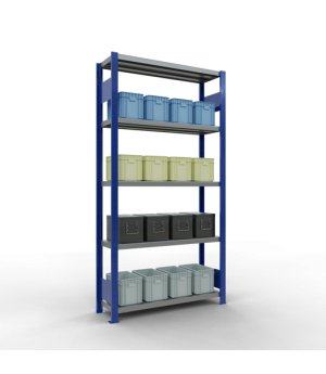 Schwerlastregal Grundregal, 2000x1000x300 mm (HxBxT), 5 Fachböden, Fachlast 330 kg, Längenriegel, RAL 5010 enzianblau/verzinkt