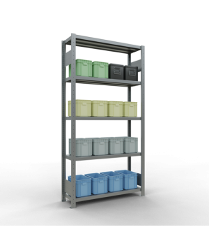 Schwerlastregal Grundregal, 2000x1000x300 mm (HxBxT), 5 Fachböden, Fachlast 330 kg, Längenriegel, verzinkt