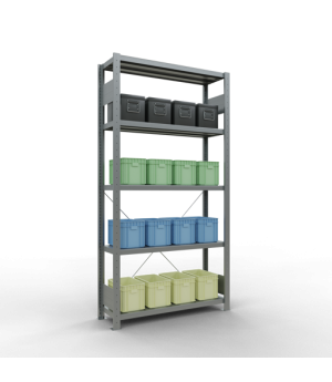 Schwerlastregal Grundregal, 2000x1000x300 mm (HxBxT), 5 Fachböden, Fachlast 330 kg, Kreuzstrebe, verzinkt