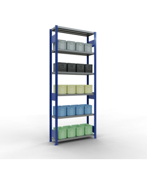 Schwerlastregal Grundregal, 2500x1000x300 mm (HxBxT), 6 Fachböden, Fachlast 330 kg, Längenriegel, RAL 5010 enzianblau/verzinkt