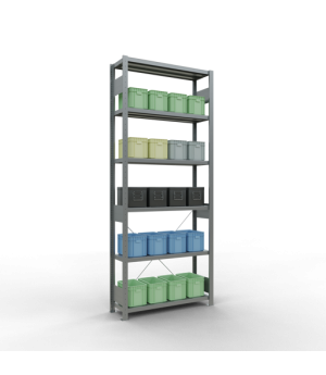 Schwerlastregal Grundregal, 2500x1000x300 mm (HxBxT), 6 Fachböden, Fachlast 330 kg, Kreuzstrebe, verzinkt