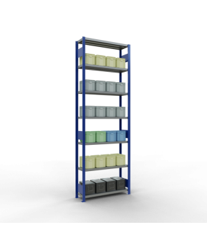 Schwerlastregal Grundregal, 3000x1000x300 mm (HxBxT), 7 Fachböden, Fachlast 330 kg, Längenriegel, RAL 5010 enzianblau/verzinkt