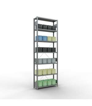 Schwerlastregal Grundregal, 3000x1000x300 mm (HxBxT), 7 Fachböden, Fachlast 330 kg, Kreuzstrebe, verzinkt