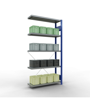 Schwerlastregal Anbauregal, 2000x1000x300 mm (HxBxT), 5 Fachböden, Fachlast 330 kg, Kreuzstrebe, RAL 5010 enzianblau/verzinkt