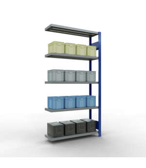 Schwerlastregal Anbauregal, 2000x1000x300 mm (HxBxT), 5 Fachböden, Fachlast 330 kg, Längenriegel, RAL 5010 enzianblau/verzinkt