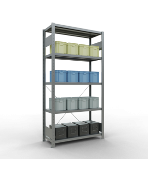 Schwerlastregal Grundregal, 2000x1000x400 mm (HxBxT), 5 Fachböden, Fachlast 330 kg, Kreuzstrebe, verzinkt