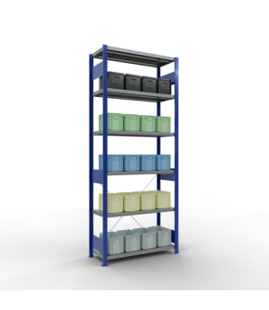 Schwerlastregal Grundregal, 2500x1000x400 mm (HxBxT), 6 Fachböden, Fachlast 330 kg, Kreuzstrebe, RAL 5010 enzianblau/verzinkt