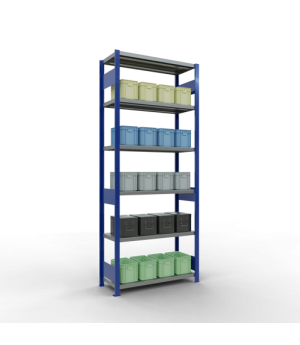 Schwerlastregal Grundregal, 2500x1000x400 mm (HxBxT), 6 Fachböden, Fachlast 330 kg, Längenriegel, RAL 5010 enzianblau/verzinkt
