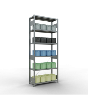 Schwerlastregal Grundregal, 2500x1000x400 mm (HxBxT), 6 Fachböden, Fachlast 330 kg, Kreuzstrebe, verzinkt