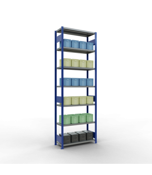 Schwerlastregal Grundregal, 3000x1000x400 mm (HxBxT), 7 Fachböden, Fachlast 330 kg, Längenriegel, RAL 5010 enzianblau/verzinkt
