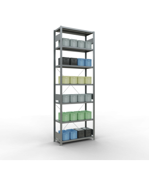 Schwerlastregal Grundregal, 3000x1000x400 mm (HxBxT), 7 Fachböden, Fachlast 330 kg, Kreuzstrebe, verzinkt