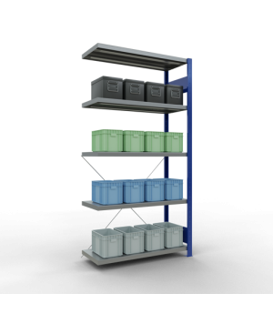 Schwerlastregal Anbauregal, 2000x1000x400 mm (HxBxT), 5 Fachböden, Fachlast 330 kg, Kreuzstrebe, RAL 5010 enzianblau/verzinkt