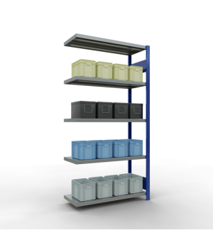Schwerlastregal Anbauregal, 2000x1000x400 mm (HxBxT), 5 Fachböden, Fachlast 330 kg, Längenriegel, RAL 5010 enzianblau/verzinkt