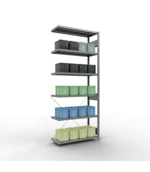 Schwerlastregal Anbauregal, 2500x1000x400 mm (HxBxT), 6 Fachböden, Fachlast 330 kg, Kreuzstrebe, verzinkt
