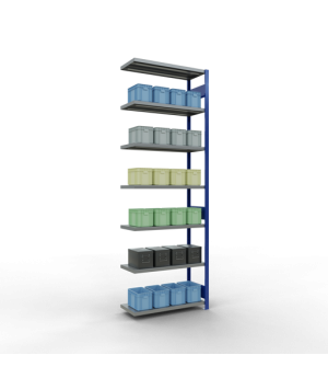 Schwerlastregal Anbauregal, 3000x1000x400 mm (HxBxT), 7 Fachböden, Fachlast 330 kg, Längenriegel, RAL 5010 enzianblau/verzinkt