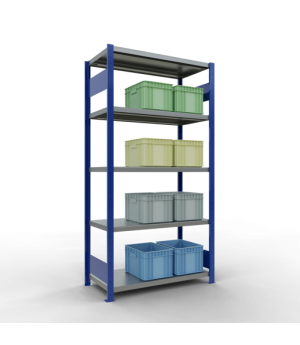 Schwerlastregal Grundregal, 2000x1000x500 mm (HxBxT), 5 Fachböden, Fachlast 330 kg, Längenriegel, RAL 5010 enzianblau/verzinkt