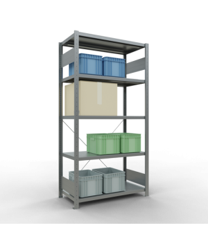 Schwerlastregal Grundregal, 2000x1000x500 mm (HxBxT), 5 Fachböden, Fachlast 330 kg, Kreuzstrebe, verzinkt
