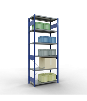 Schwerlastregal Grundregal, 2500x1000x500 mm (HxBxT), 6 Fachböden, Fachlast 330 kg, Kreuzstrebe, RAL 5010 enzianblau/verzinkt