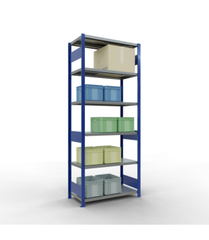 Schwerlastregal Grundregal, 2500x1000x500 mm (HxBxT), 6 Fachböden, Fachlast 330 kg, Längenriegel, RAL 5010 enzianblau/verzinkt
