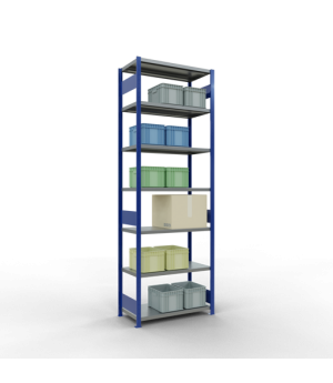 Schwerlastregal Grundregal, 3000x1000x500 mm (HxBxT), 7 Fachböden, Fachlast 330 kg, Längenriegel, RAL 5010 enzianblau/verzinkt