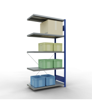 Schwerlastregal Anbauregal, 2000x1000x500 mm (HxBxT), 5 Fachböden, Fachlast 330 kg, Kreuzstrebe, RAL 5010 enzianblau/verzinkt