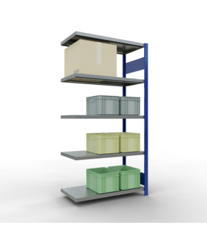 Schwerlastregal Anbauregal, 2000x1000x500 mm (HxBxT), 5 Fachböden, Fachlast 330 kg, Längenriegel, RAL 5010 enzianblau/verzinkt